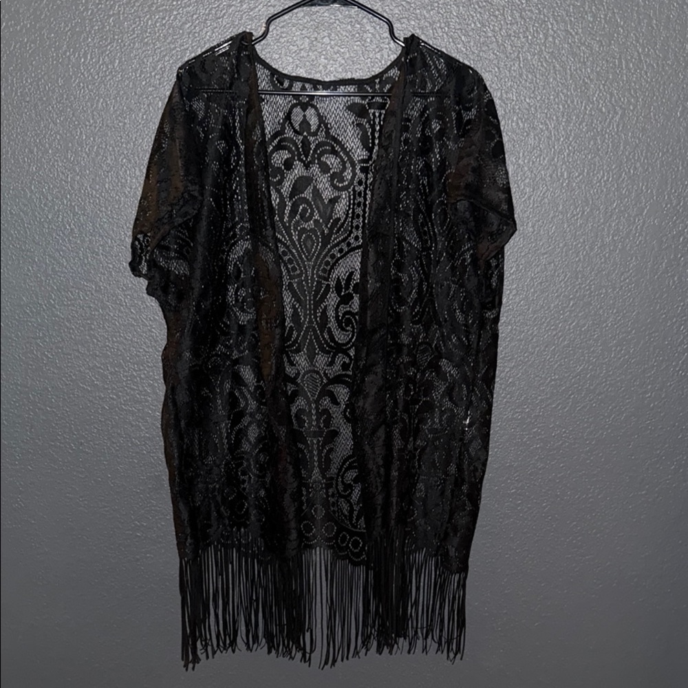 Black Lace Fringe Kimono
